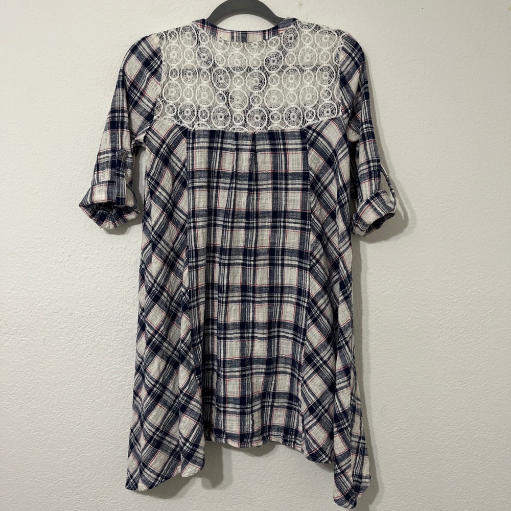 ODDI Plaid Asymmetrical Hem Boho Tunic Dress" Cottagecore Flowy Size M - Picture 2 of 8